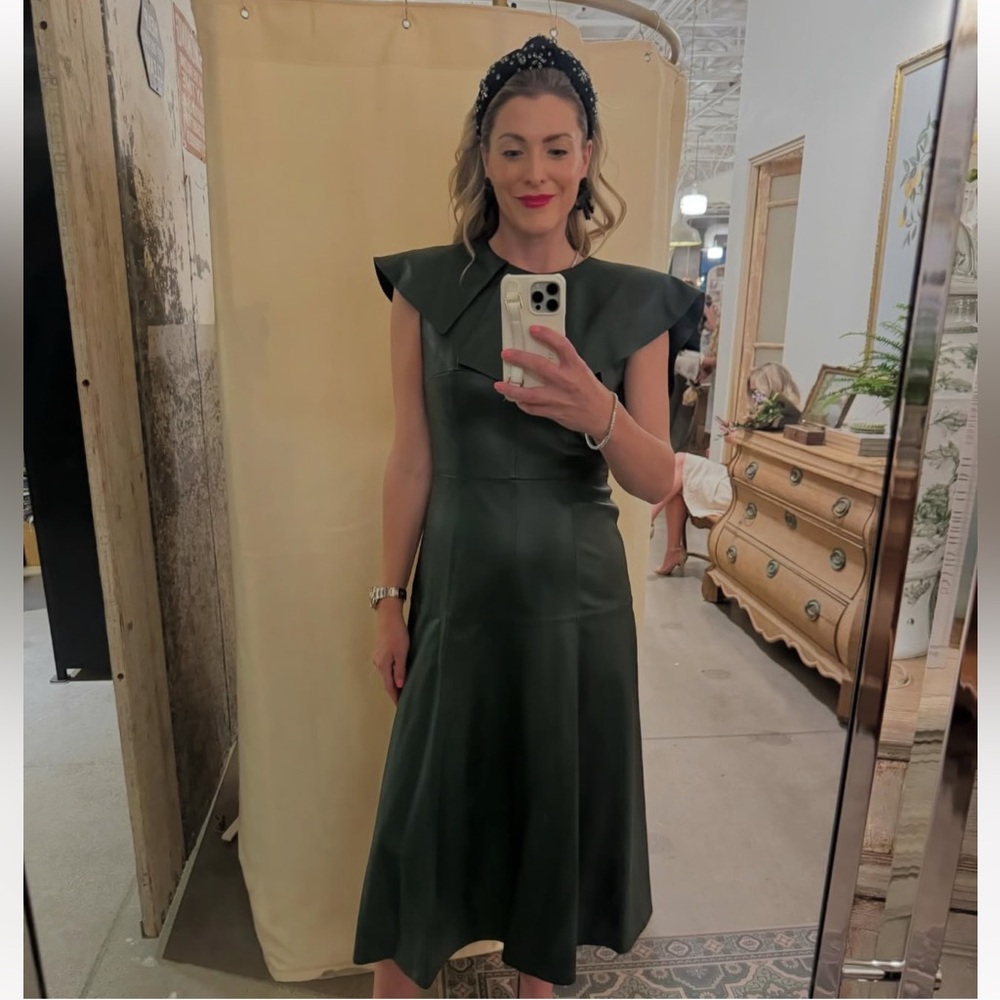 Antonio Melani x Jennifer Sumko Emi Genuine Leather Ruffle Top Sleeveless Dress - Picture 5 of 6